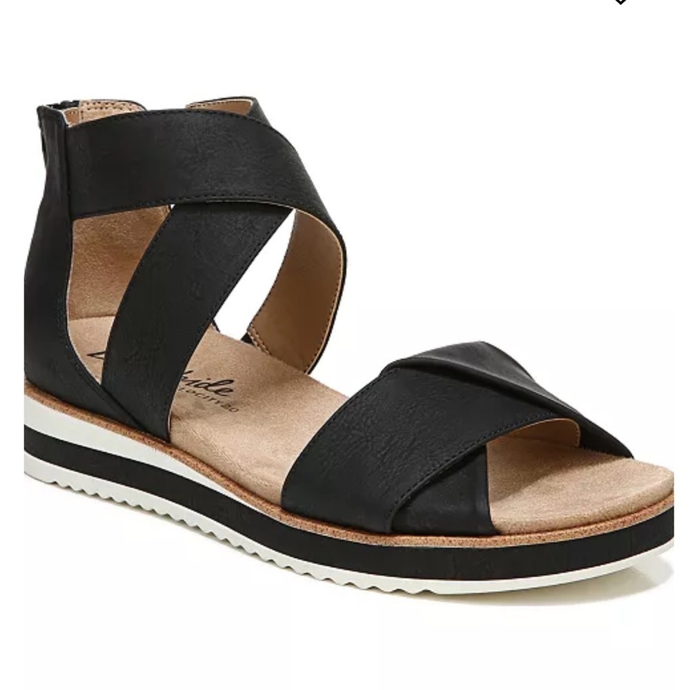 Life stride zoom black round open toe crisscross casual wedge sandal NIB…